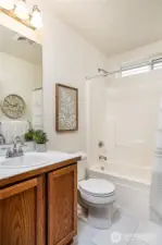 Guest Bathroom Upstairs. Upgraded tile floor.