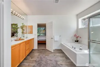 Two sinks and a ton of storage.