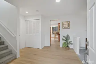 Large formal entry features gleaming newly refinished hardwoods. Your guests will immediately feel right at home.