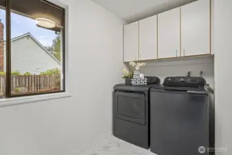Laundry room with storage.