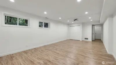 Media room, rec room, options galore! Closet for storage.