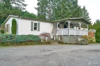 Primary entrance and covered patio.