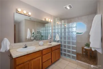 Spacious, tiled Primary Bath - with...