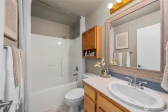 Upstairs bathroom that is also connected to the primary bedroom.