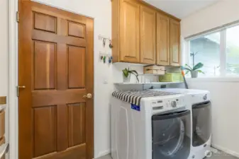 Laundry room between the 3-car garage and the family room includes a utility sink