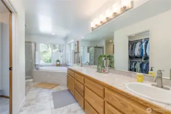 Spa-like 5-piece primary bath plus walk-in closet with premium California Closets organization
