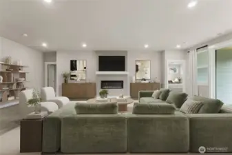 Huge great room. Photo rendering is representational. Actual home is under construction and finishes, elevation, and paint colors may vary. See site agent for details.