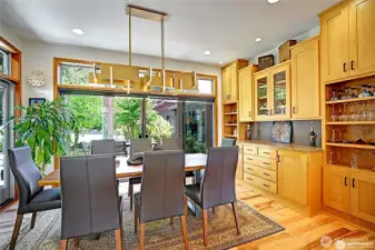 Dining room with gorgeous new light fixture.