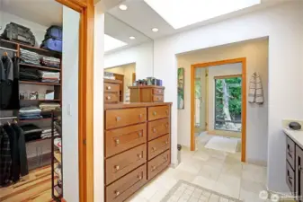 Opposite the sink is a built in dresser.