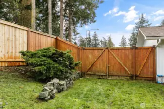 Double gate provides wide access from front driveway area.