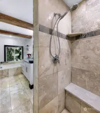 Tile shower is luxurious