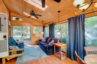 Ceiling fans on gorgeous wood paneling