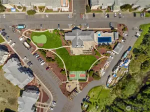 Aerial of clubhouse & amenities accessible to owners & rental guests
