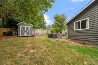 Backyard and storage shed