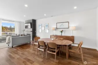 Dining room open to living room.  View from sliding door