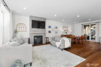 View from living room window towards dining and deck