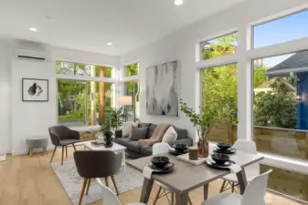 Dine with a view framed by lush greenery just outside your window.