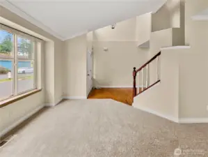 Vaulted ceilings create an open, airy atmosphere.