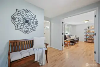 Original hardwood floors have been refinished and re-coated--they are beautiful!  Entry here brings you to the double-French doors leading to the den/office.