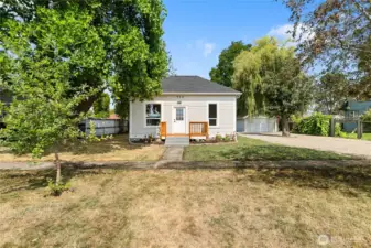 Lots of space and mature fruit trees in the front and in the driveway