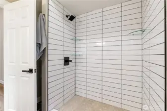 Stacked tile in primary shower