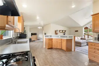 Island with extra storage and eating space.