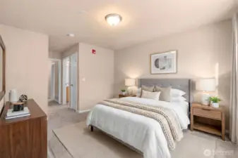 Virtually staged primary bedroom.