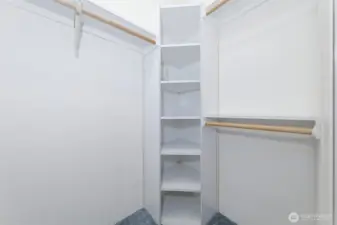 Convenient shelving in the Primary bedroom closet.
