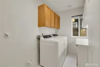 Laundry is located on the lower level and has ample room for storage.