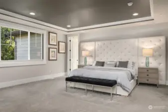 Luxurious and serene primary suite.