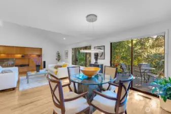 spacious dining area with a slider to the private deck.