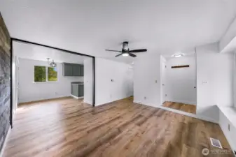 Front Room looking into the dining/kitchen/hallway