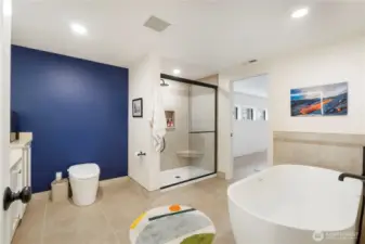 The huge spa like bath offers a massive soaker tub where you can relax the day away with a bubble bath