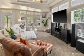 Vaulted ceilings and lots of windows.