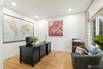 The office off the family room through French doors.