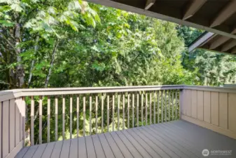 Main floor deck overlooking May Creek preserve