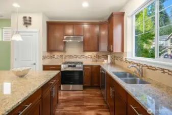 Chef's kitchen, granite counters, and new fridge + Range!