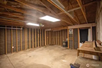 2 car garage with pellet stove