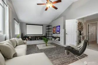 Upstairs great room. Virtually staged