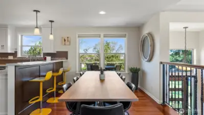 The ample dining space can easily accommodate ten of your favorite guests!