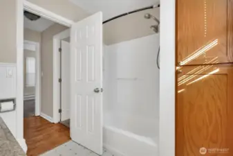 Additional interior storage space in bathroom.