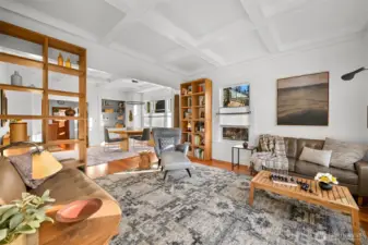Original fir floors run throughout much of the house and coffered ceilings in the living room and dining room give the rooms a wonderful gracious feel
