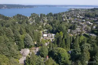 Arial neighborhood view looking east. House is located at red circle