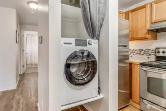 Washer/Dryer Combo in unit. Has hookups for a stackable washer and dryer.