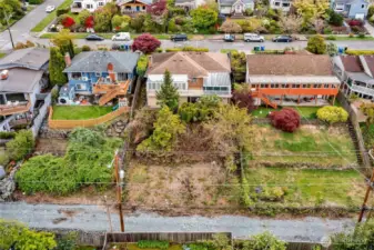 Overhead view of the alley and back of the property.