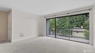 One more view of the living room. The door to the left is the bedroom beyond.