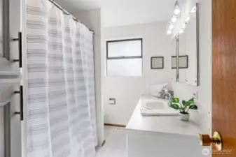 Main full bath with new sink, faucet, toilet & lighting