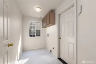 Laundry room with the door leading to the garage.