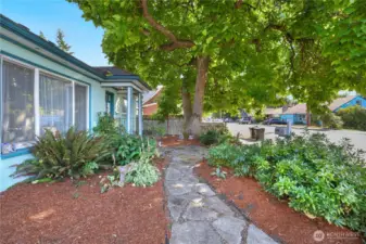 Stone path welcomes you into the home
