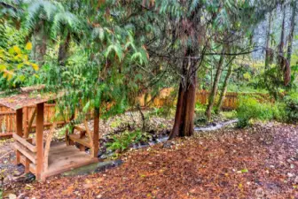 Custom Covered Bridge In Lower BackYard Area.